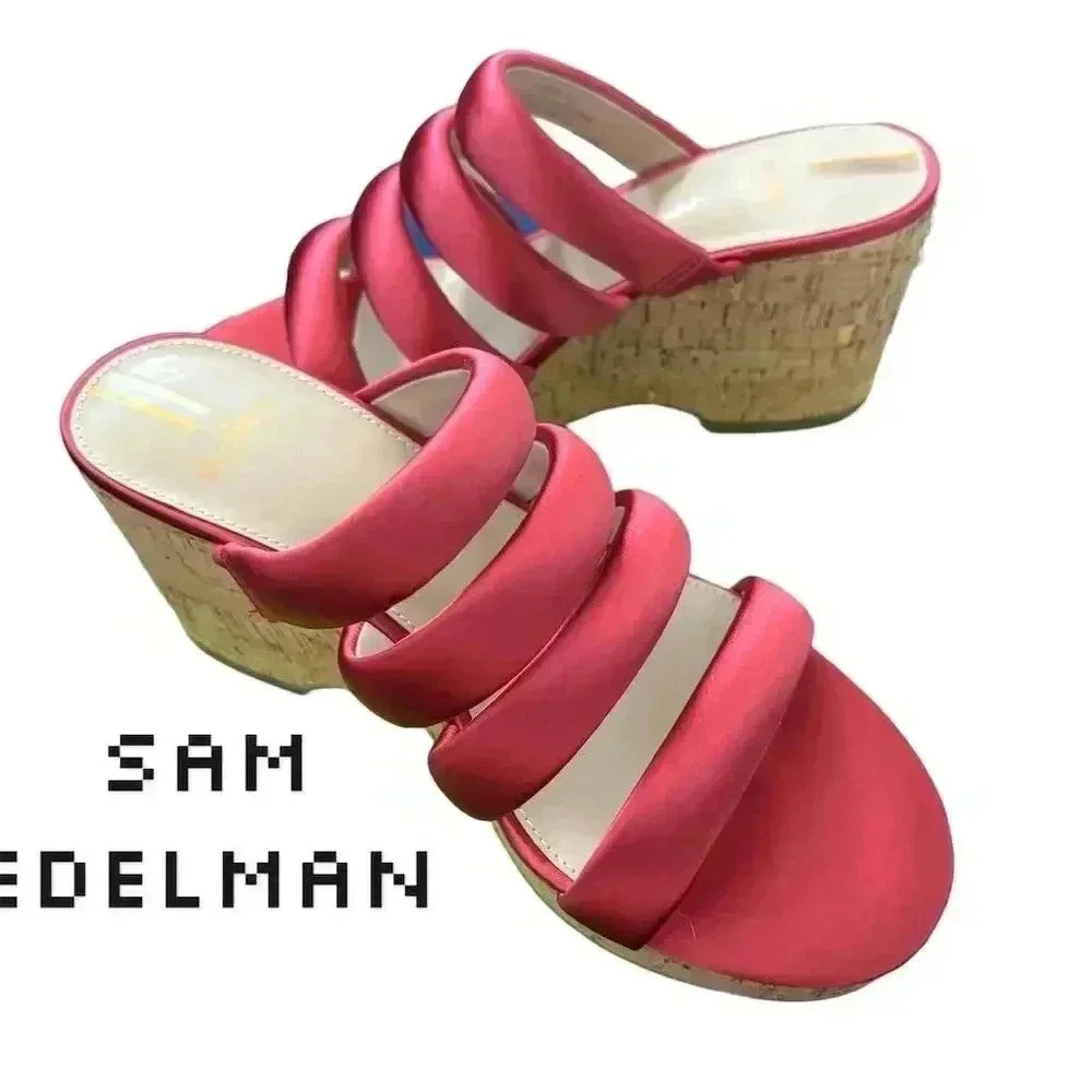 Sam Edelman Women's Yuki Pink Suede Platform Wedge Sandals Size 8 - Picture 2 of 4